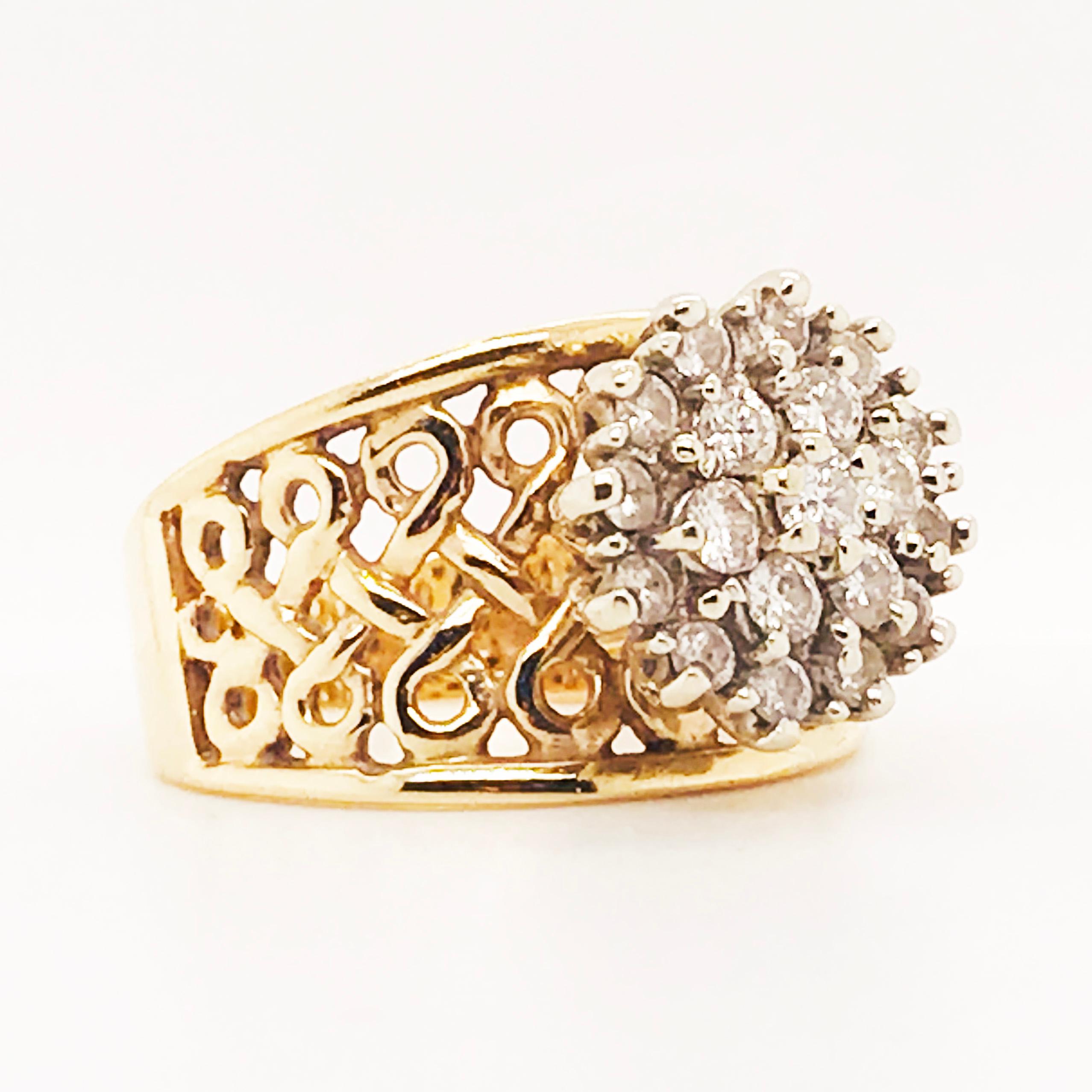 Retro 1/2 Carat Diamond Cluster Engagement Ring 14 Karat Gold Filigree Truglo Design For Sale