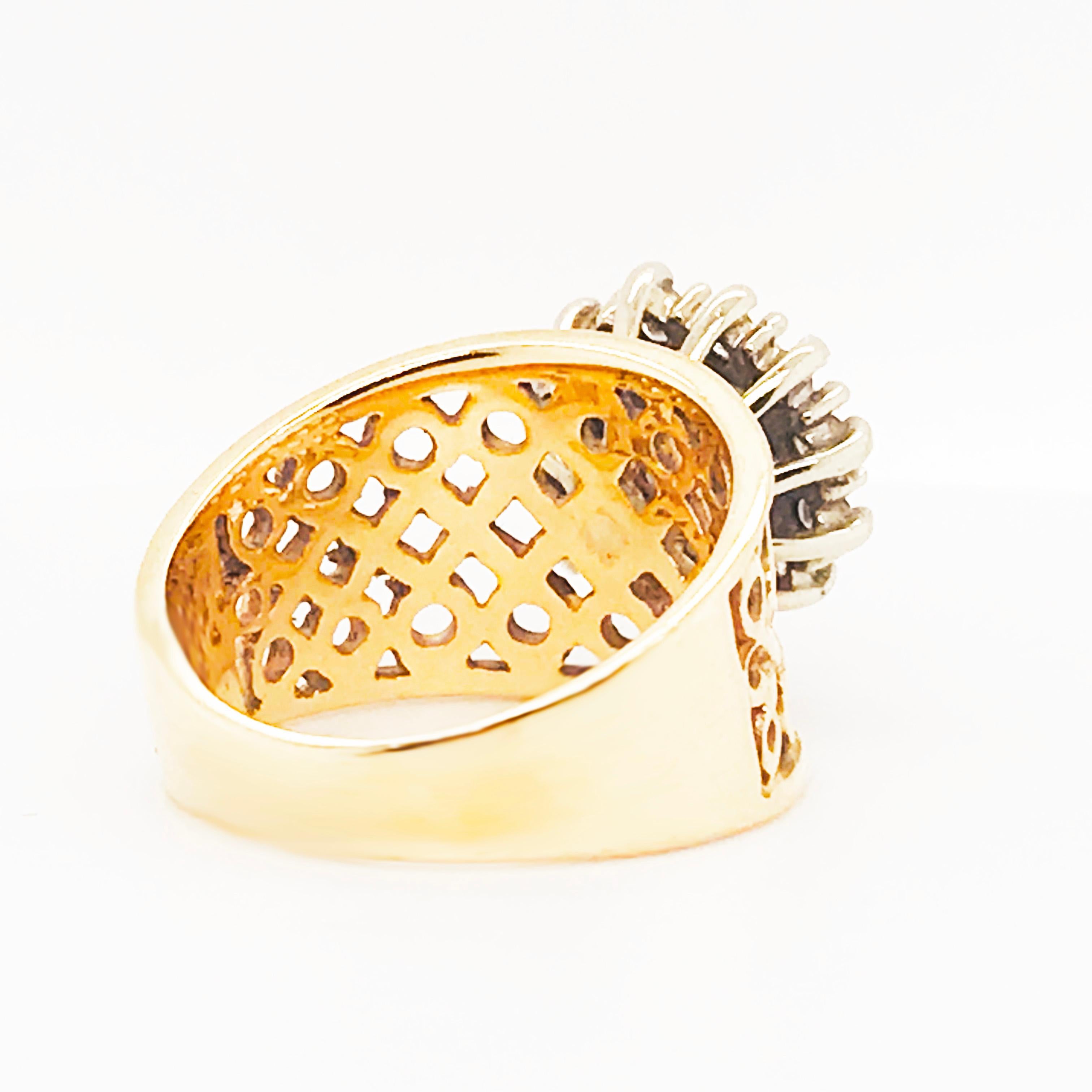 Round Cut 1/2 Carat Diamond Cluster Engagement Ring 14 Karat Gold Filigree Truglo Design For Sale