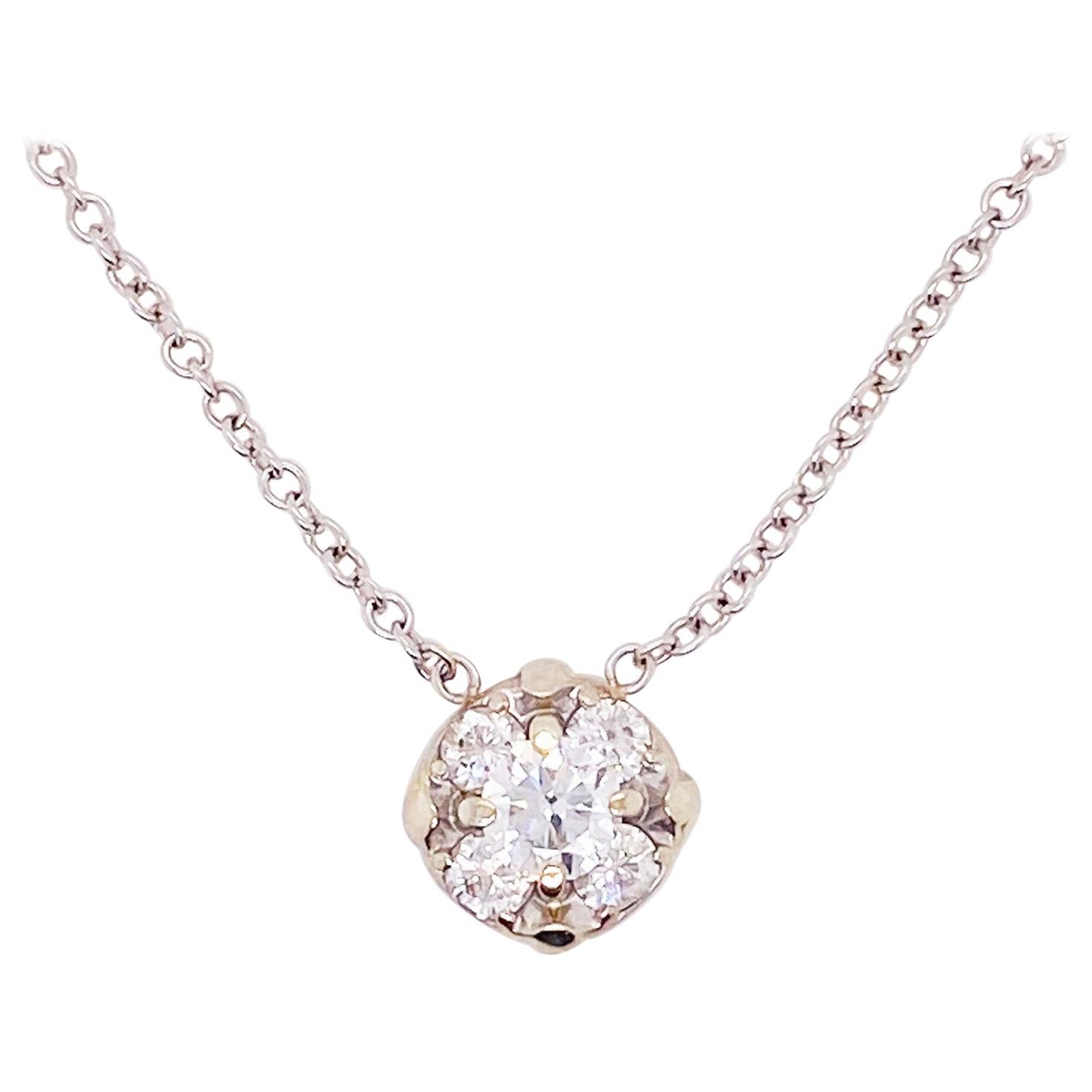 1/2 Carat Diamond Cluster Necklace 14K White Gold .50 ct. Diamond Clover Pendant