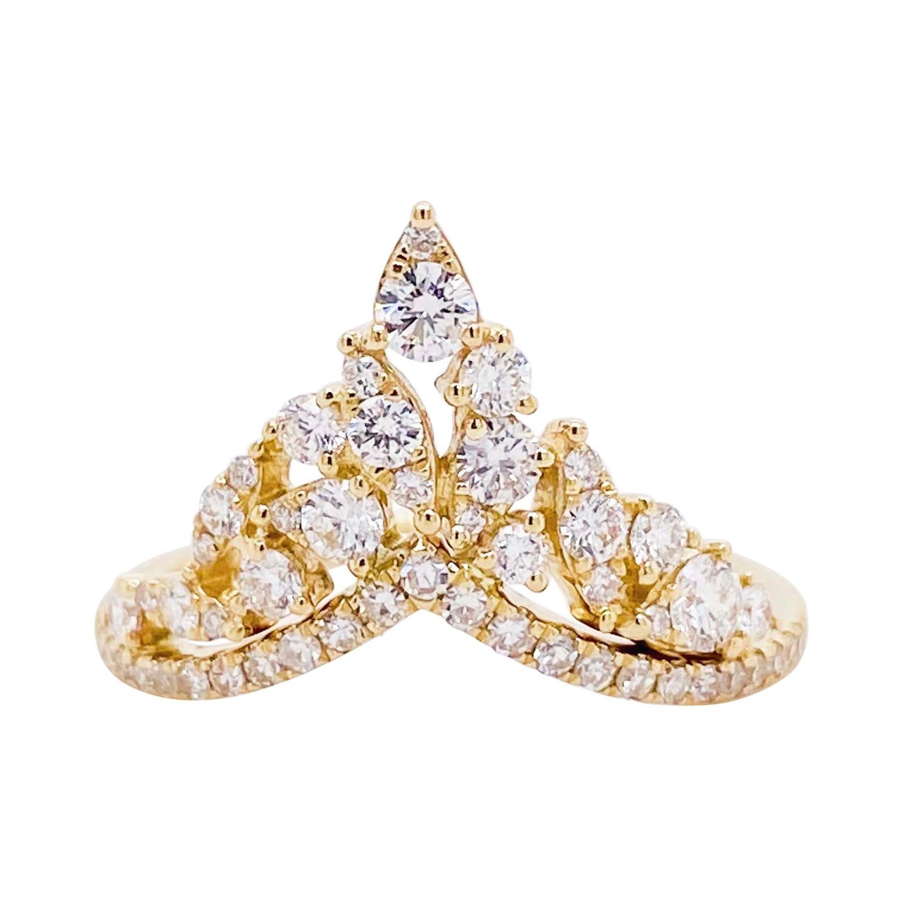 Bague en or jaune à anneau en forme de V en grappe de diamants de 1/2 carat et demi
