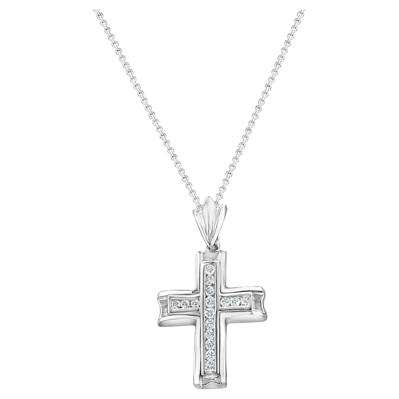 1/2 Carat Diamond Cross Pendant 14k White Gold