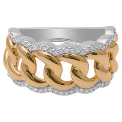 1/2 Carat Diamond Cuban Link Chain Ring 14 Karat Yellow & White Gold Jewelry