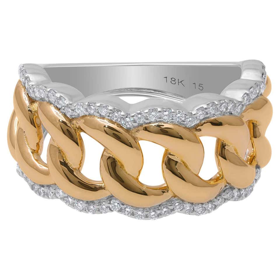 IDCL Certified Diamond Cuban Chain Link Ring 14 Karat White Yellow Gold ...
