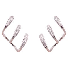 1/2 Carat Diamond Ear Climber 14K White Gold Three Bar .50 Ct Diamond Earrings
