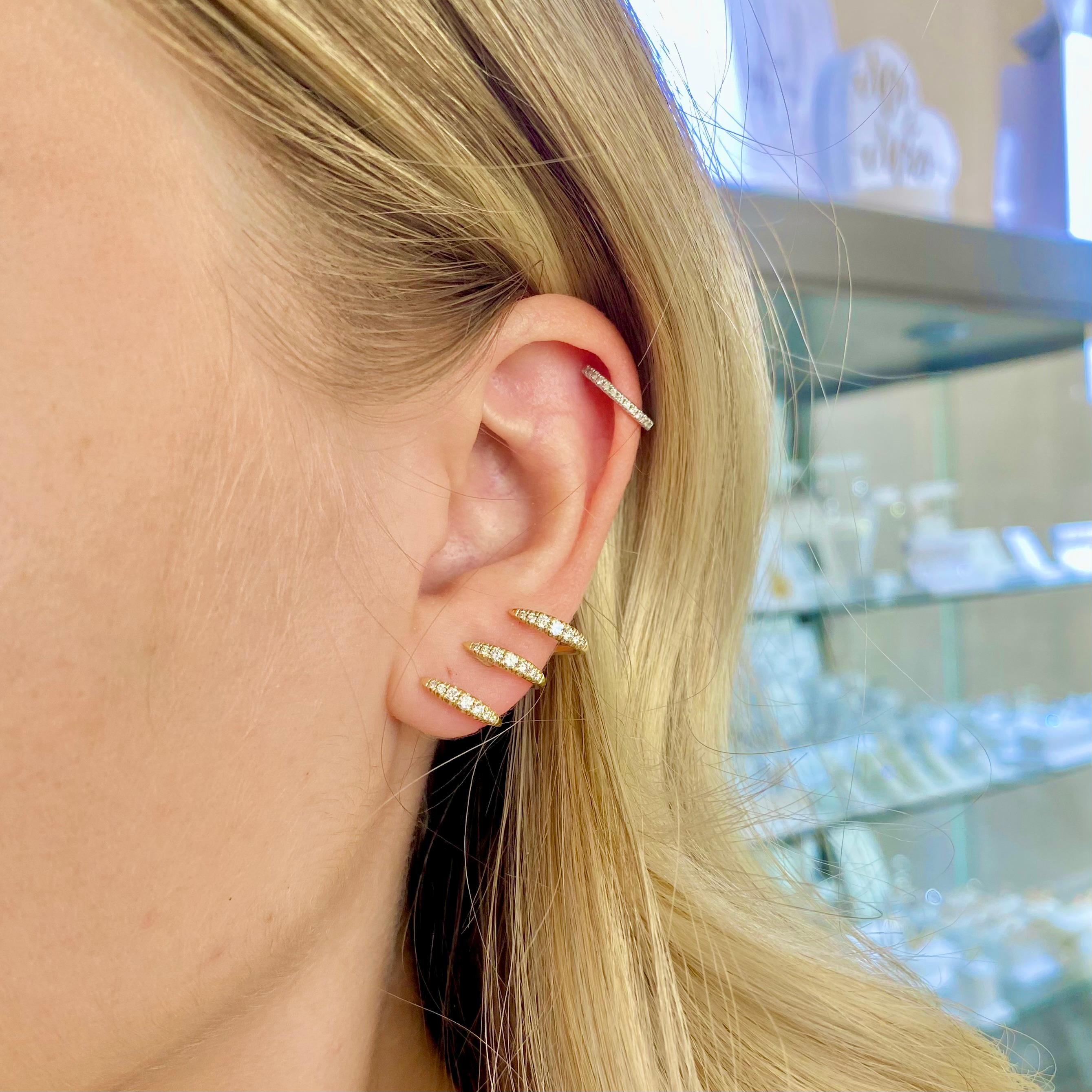 1/2 Carat Diamond Ear Climber 14K Yellow Gold Three Bar .50 Ct Diamond Earrings In New Condition In Austin, TX