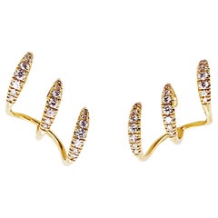 1/2 Carat Diamond Ear Climber 14K Yellow Gold Three Bar .50 Ct Diamond Earrings