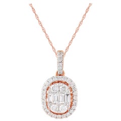 1/2 carat Certified Diamond Oval Pendant with Halo in 14 Karat Pink Gold