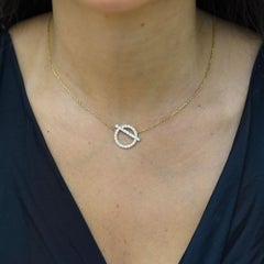 1/2 Carat Diamond Pave Circle & Bar Toggle 14K Yellow Gold Pendant Necklace