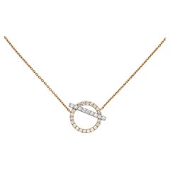 1/2 Carat Diamond Pave Circle & Bar Toggle 14K Yellow Gold Pendant Necklace