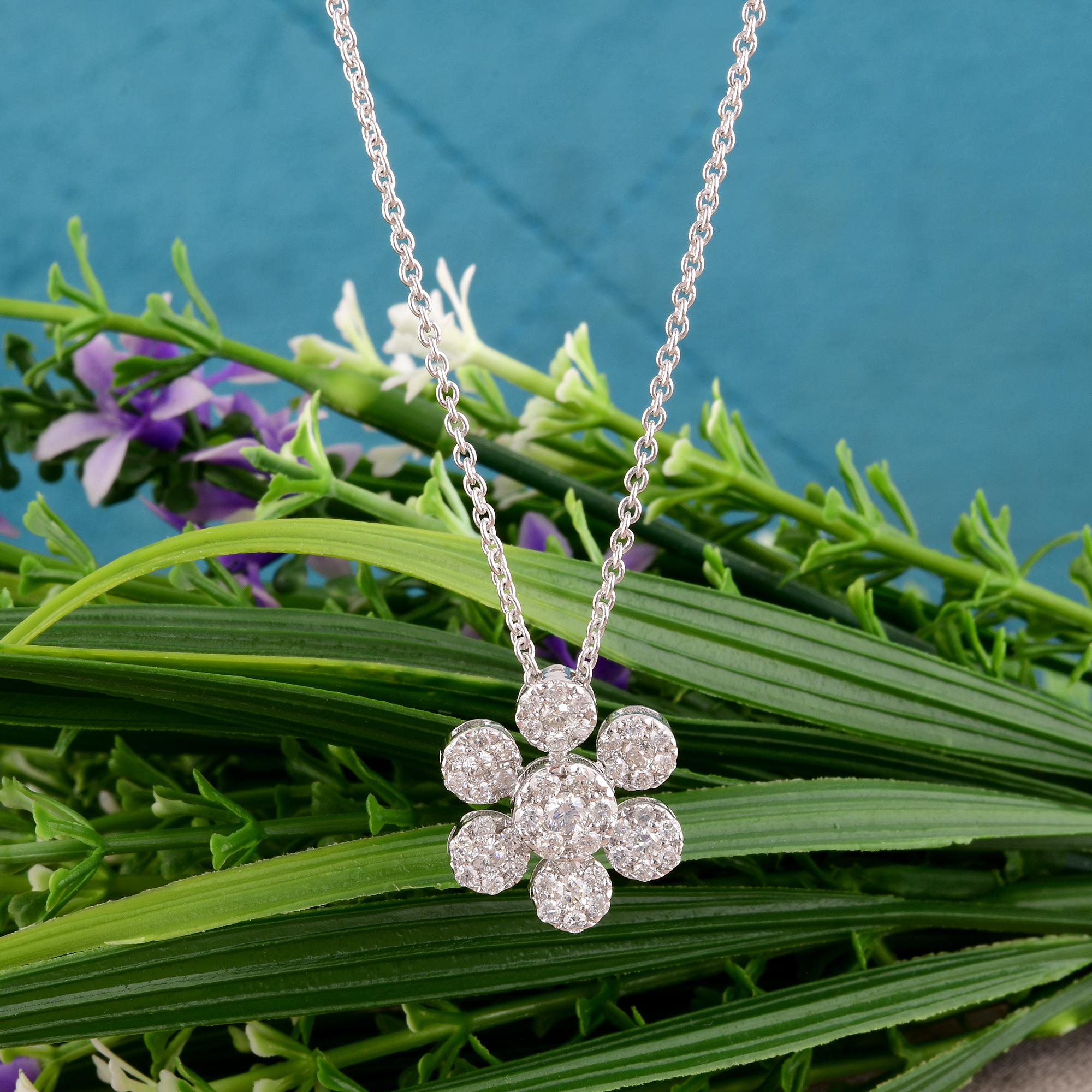 Modern 1/2 Carat Diamond Pave Floral Pendant Necklace 14 Karat White Gold Fine Jewelry For Sale