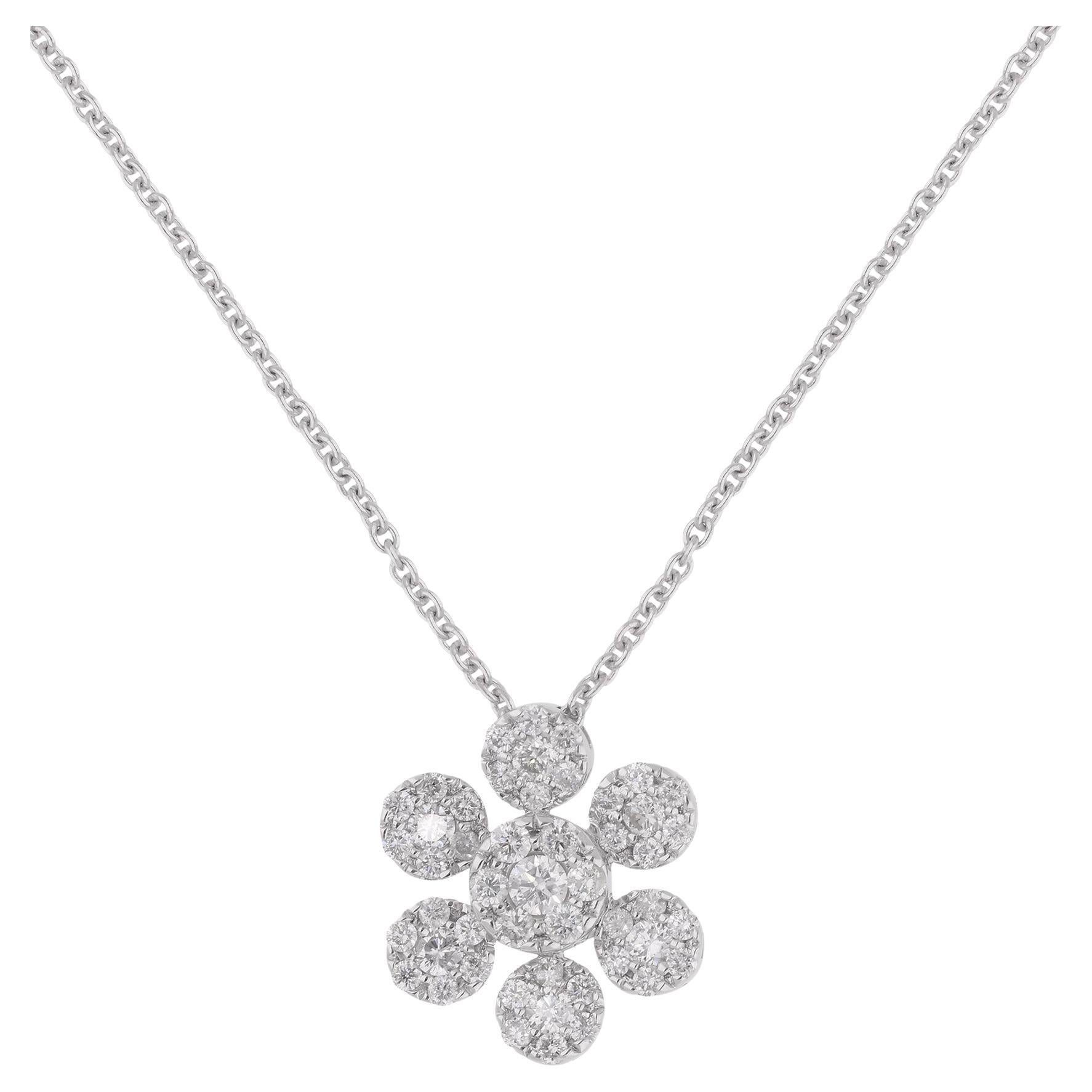 1/2 Carat Diamond Pave Floral Pendant Necklace 14 Karat White Gold Fine Jewelry For Sale