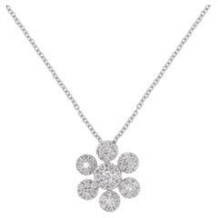 1/2 Carat Diamond Pave Floral Pendant Necklace 18 Karat White Gold Fine Jewelry