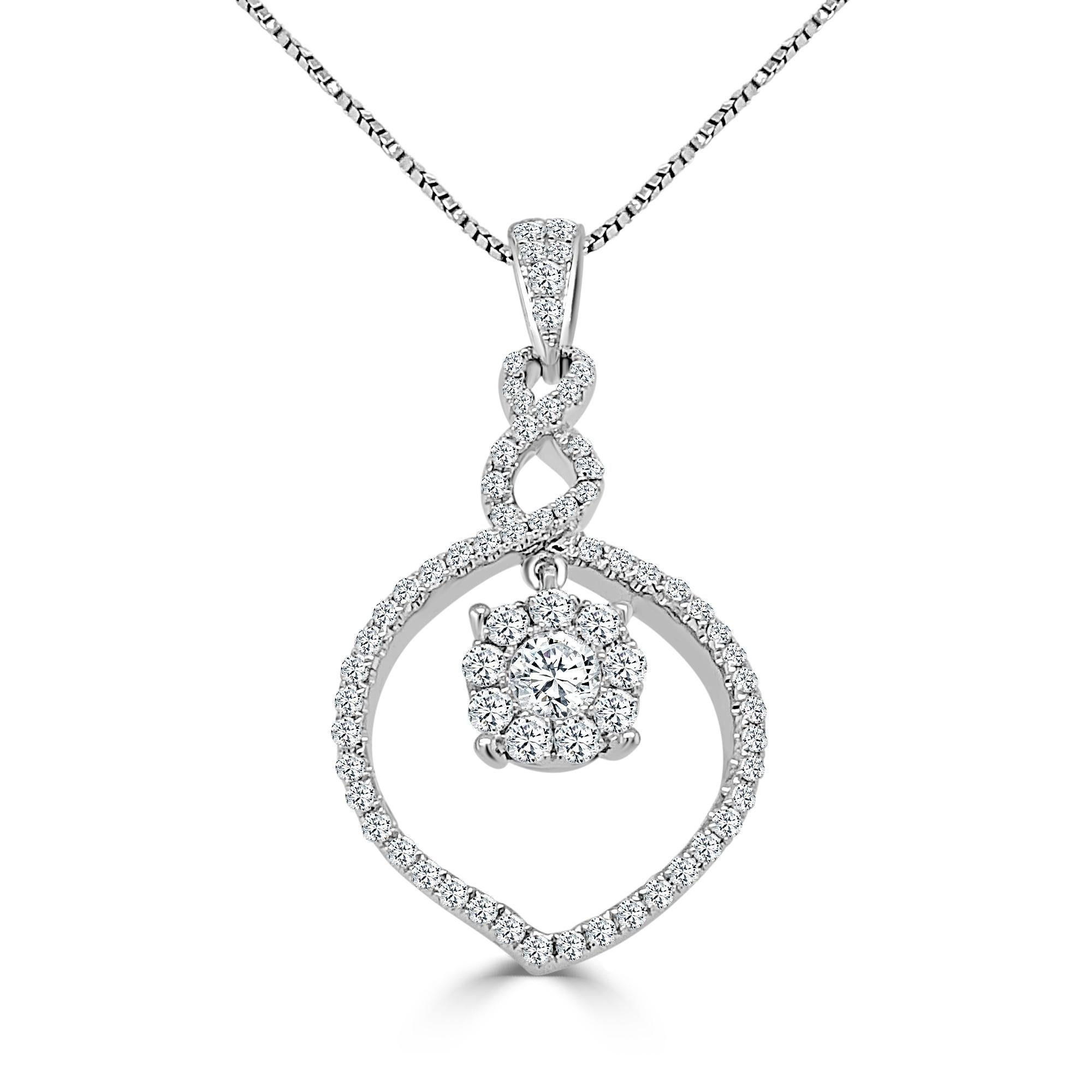 18 Karat White Gold 0.61 Carat Diamond Chain Necklace Wedding Fine Jewelry 

Gentle and elegant pendant is crafted in a sleek white gold. Featuring round cut diamonds, together totaling 0.61 TCW. Suspended from a 16-inch stunning non-tangle, non