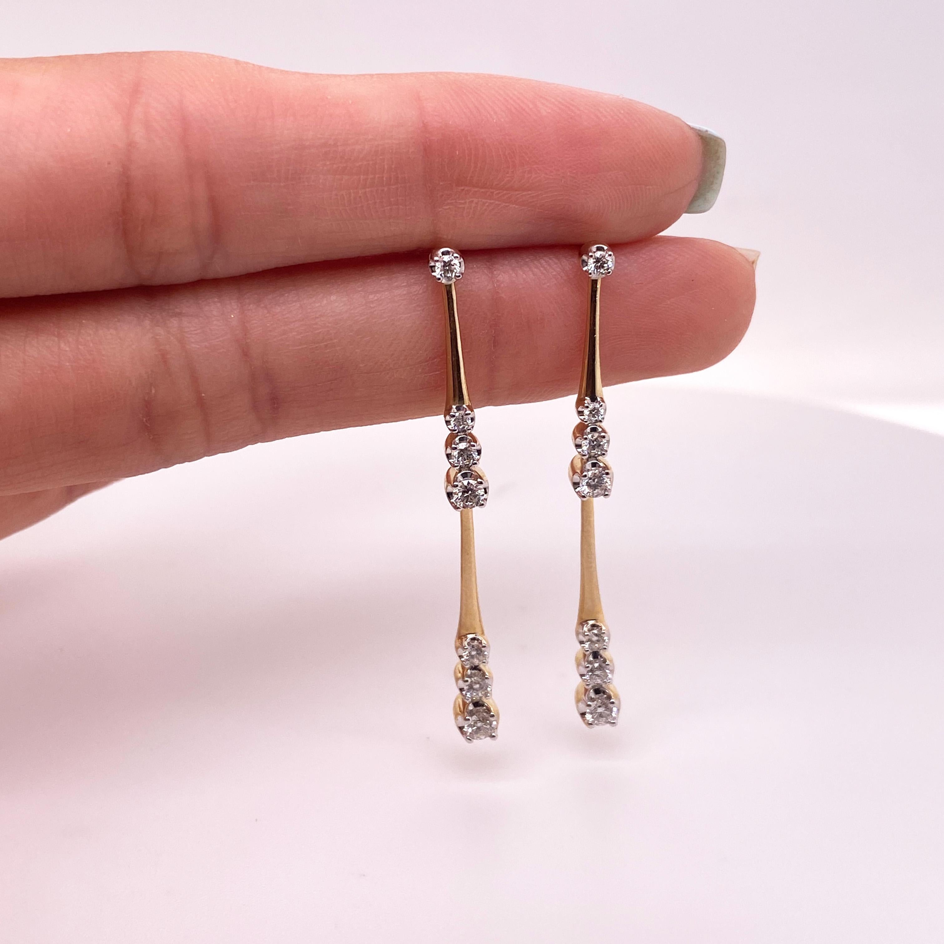 Contemporary 1/2 Carat Diamond Sleek Station Drop Earrings 1.75-Inch 14K Gold EG14828Y45JJ LV For Sale