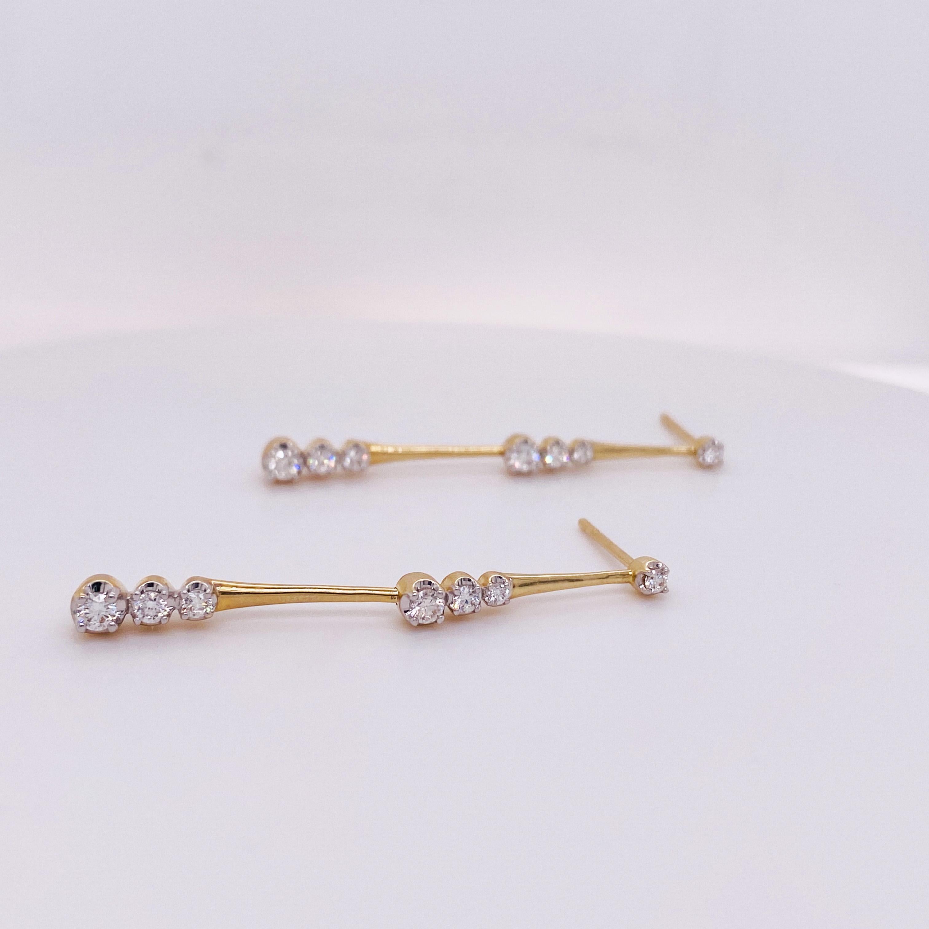 1/2 Carat Diamond Sleek Station Drop Earrings 1.75-Inch 14K Gold EG14828Y45JJ LV In New Condition For Sale In Austin, TX