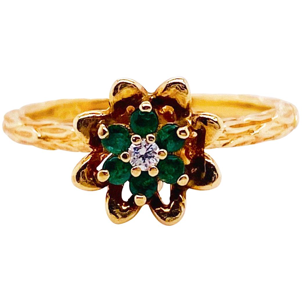 1/2 Carat Emerald and Diamond Tulip Ring 14 Karat Gold Cluster 0.50 Carat Ring