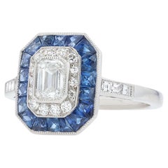 1/2 Karat Smaragdschliff Diamant Art Deco Stil Saphir Halo Verlobungsring
