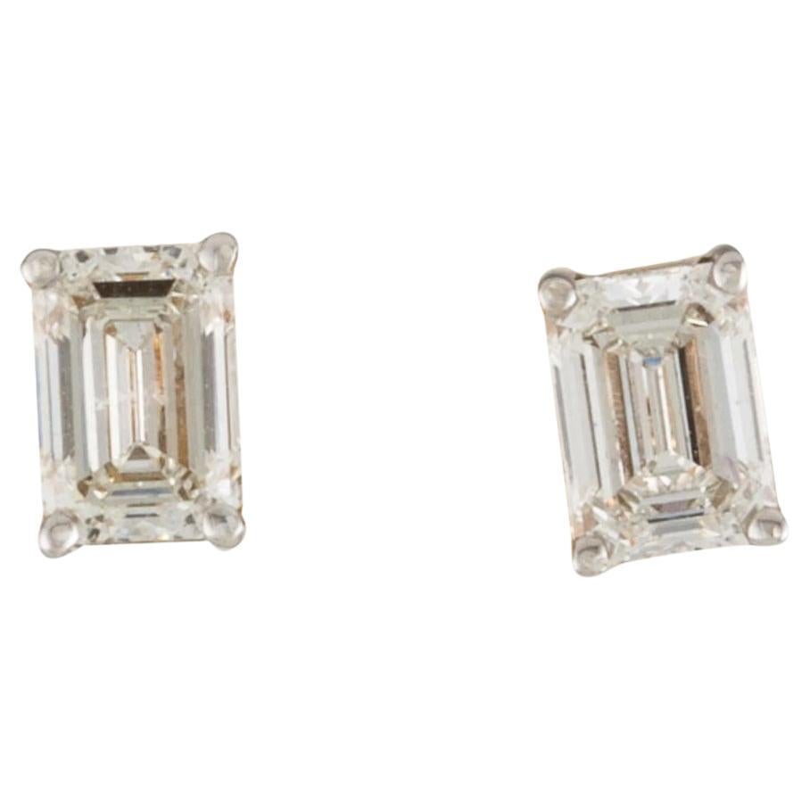 1/2 Carat Emerald Diamond Studs in 14k Gold For Sale
