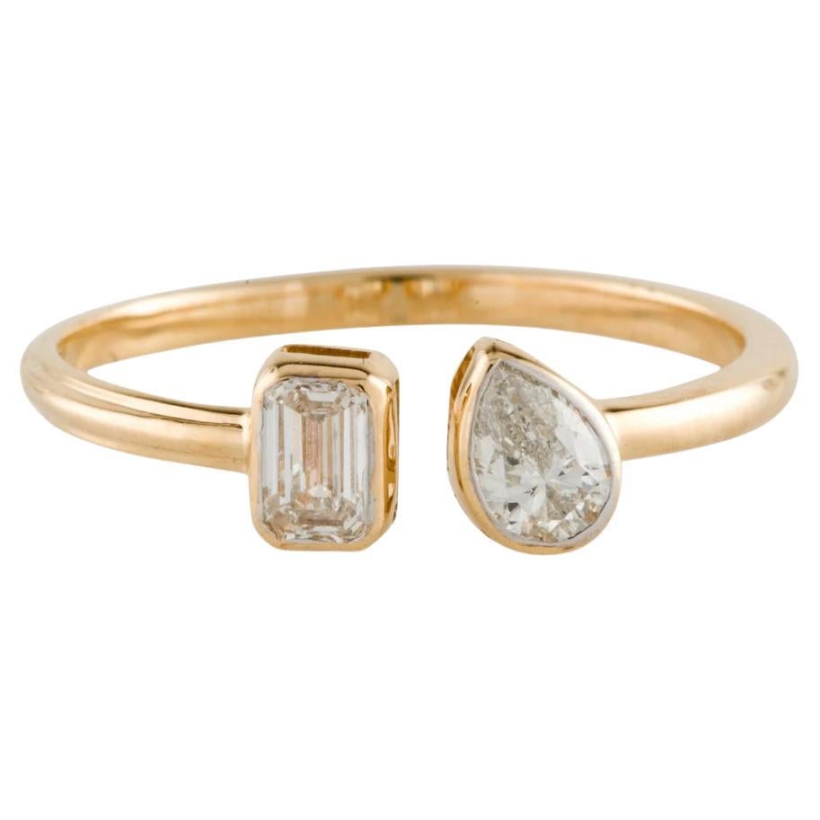 1/2 Carat Emerald & Pear Cut Diamond Bezel Twin Ring