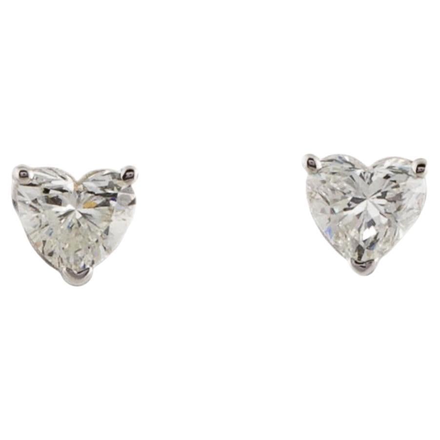 1/2 Carat Heart Diamond Studs in 14k Gold For Sale