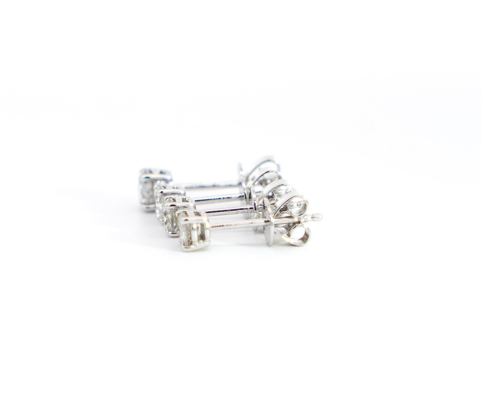 Modern 1/2 Carat Natural Diamond 4-Prong Basket Stud Earrings In 14K White Gold For Sale