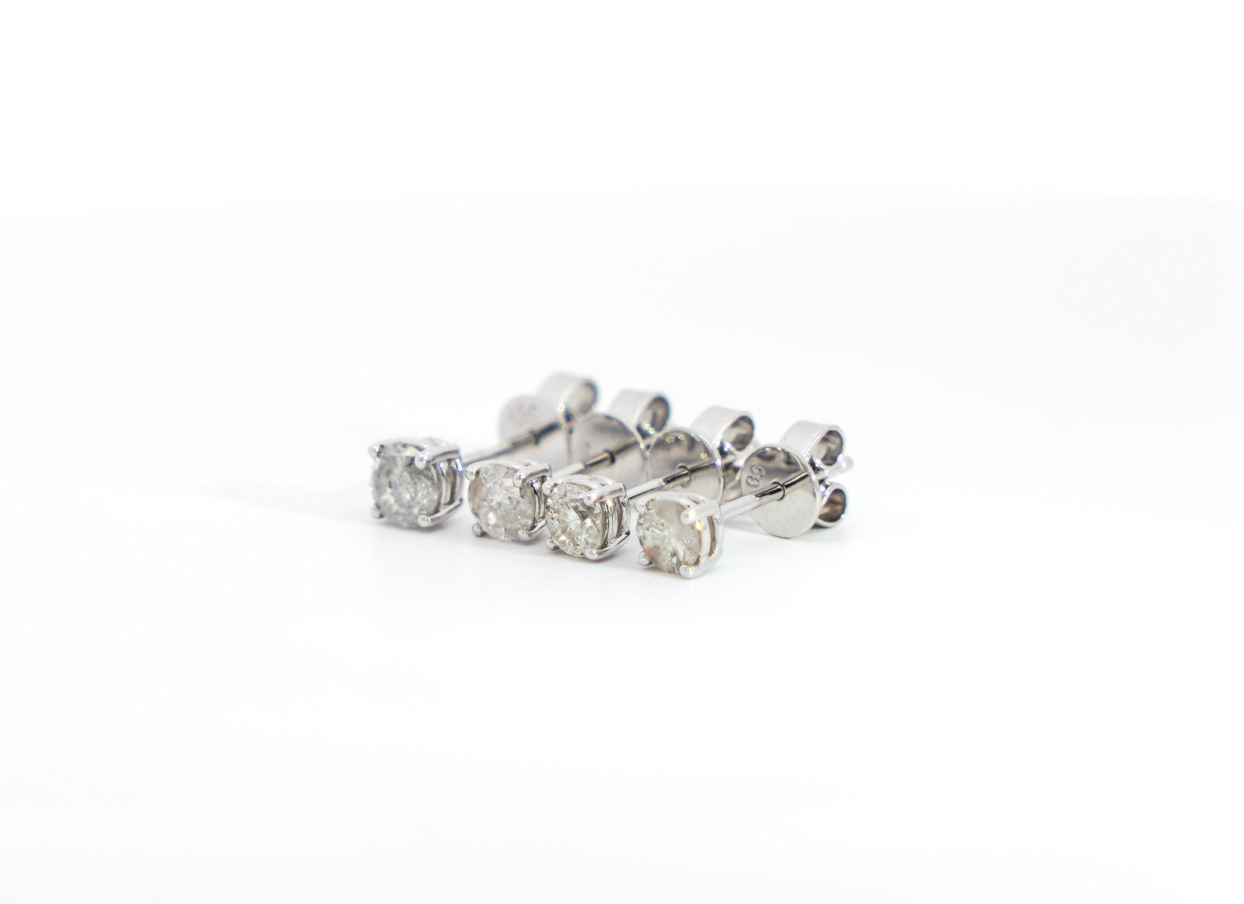 Round Cut 1/2 Carat Natural Diamond 4-Prong Basket Stud Earrings In 14K White Gold For Sale