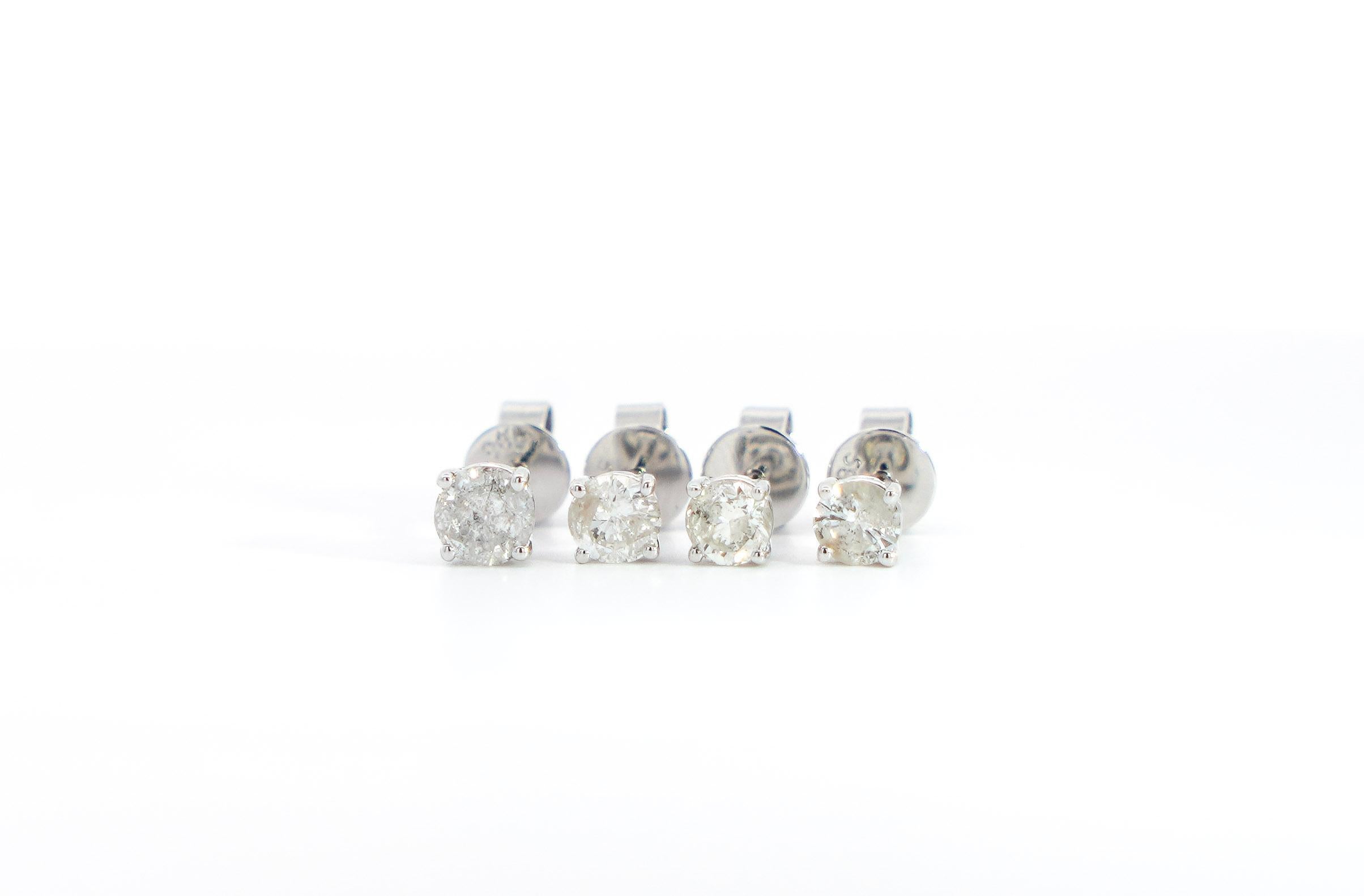 1/2 Carat Natural Diamond 4-Prong Basket Stud Earrings In 14K White Gold In New Condition For Sale In Miami, FL