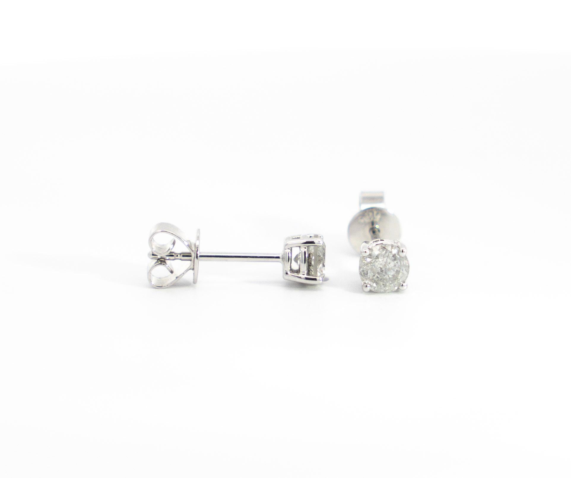 Women's 1/2 Carat Natural Diamond 4-Prong Basket Stud Earrings In 14K White Gold For Sale