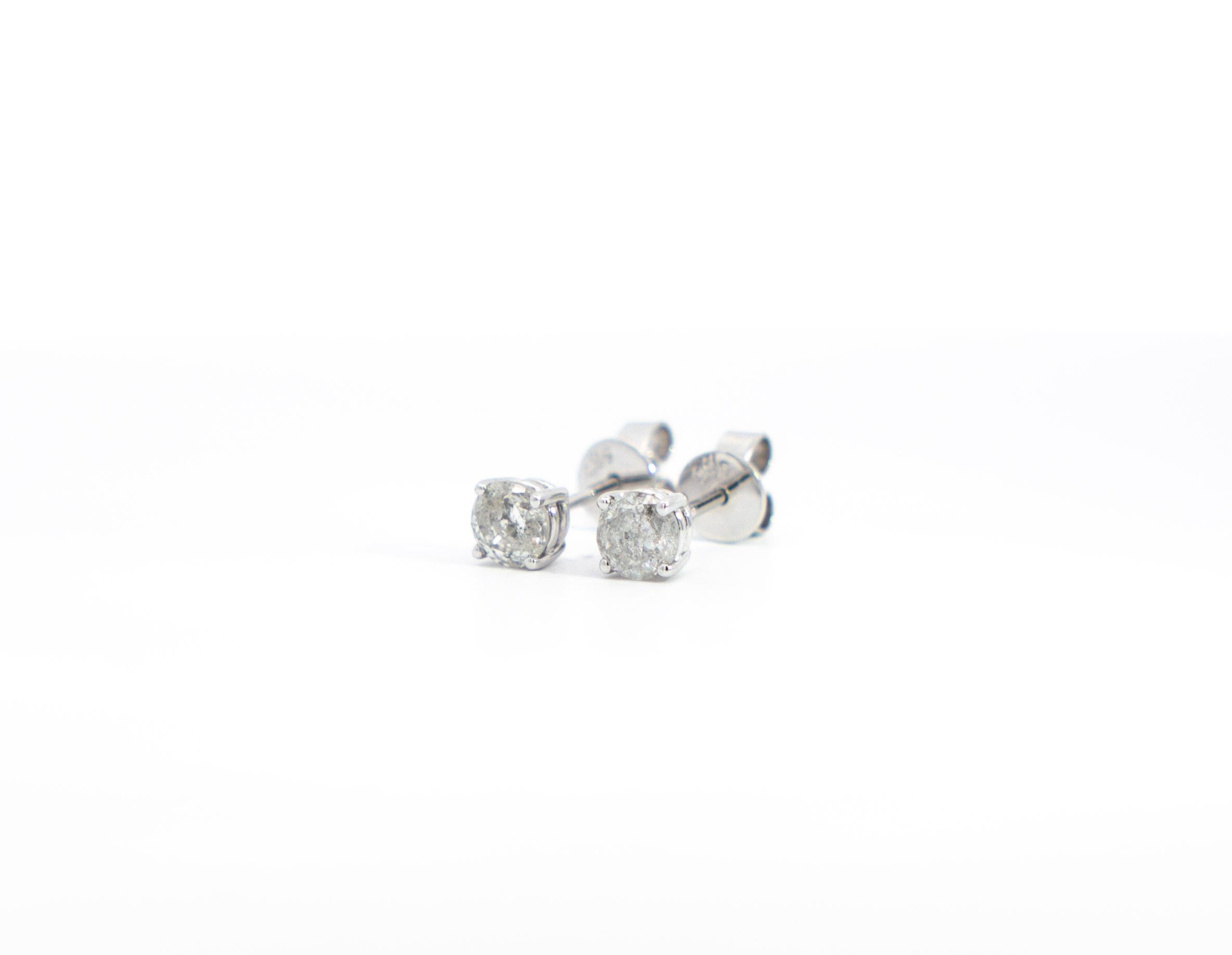 1/2 Carat Natural Diamond 4-Prong Basket Stud Earrings In 14K White Gold For Sale 2
