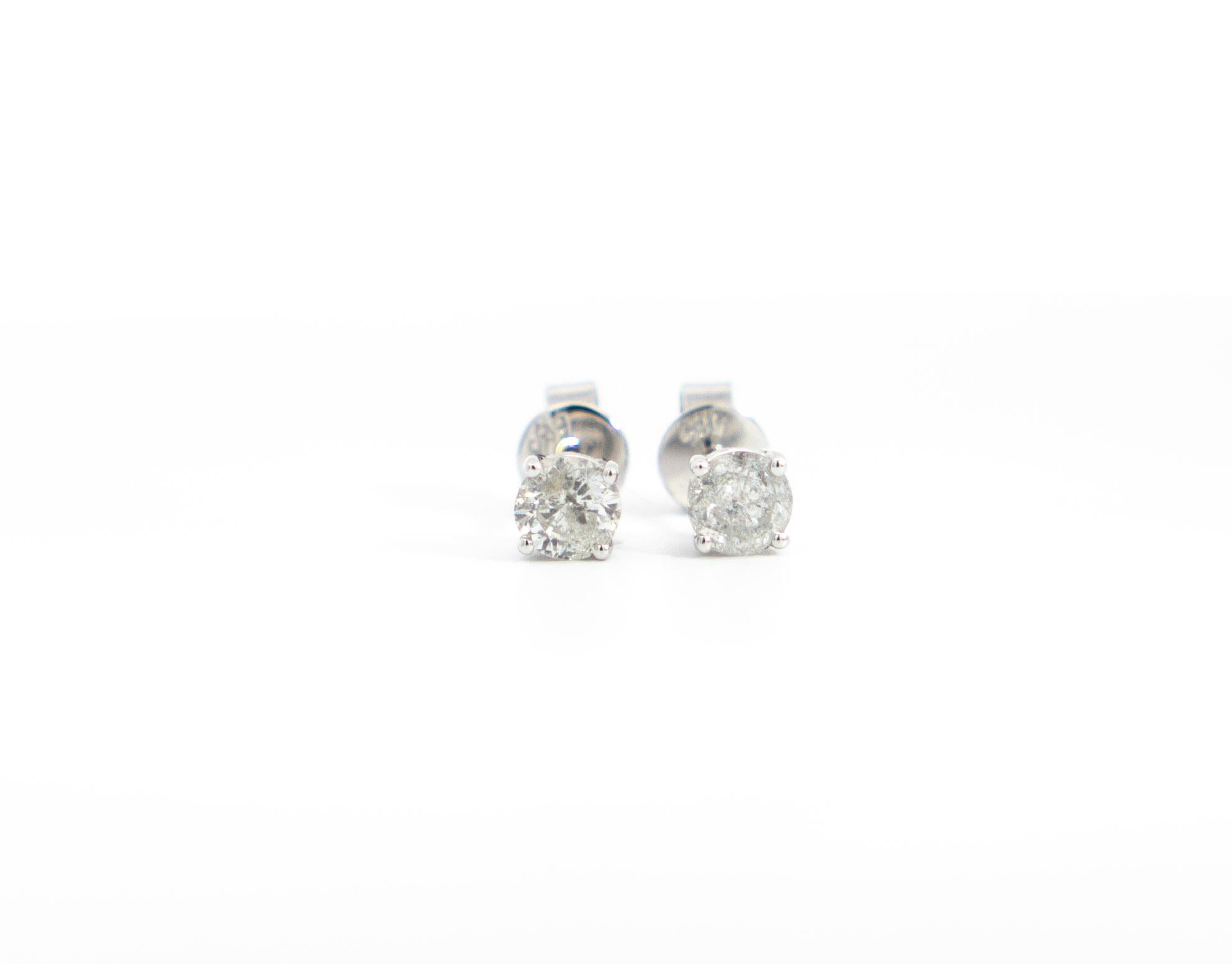 1/2 Carat Natural Diamond 4-Prong Basket Stud Earrings In 14K White Gold For Sale 3