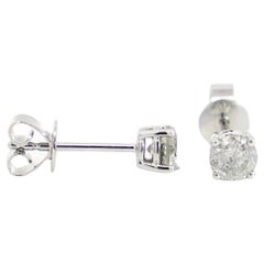 1/2 Carat Natural Diamond 4-Prong Basket Stud Earrings In 14K White Gold