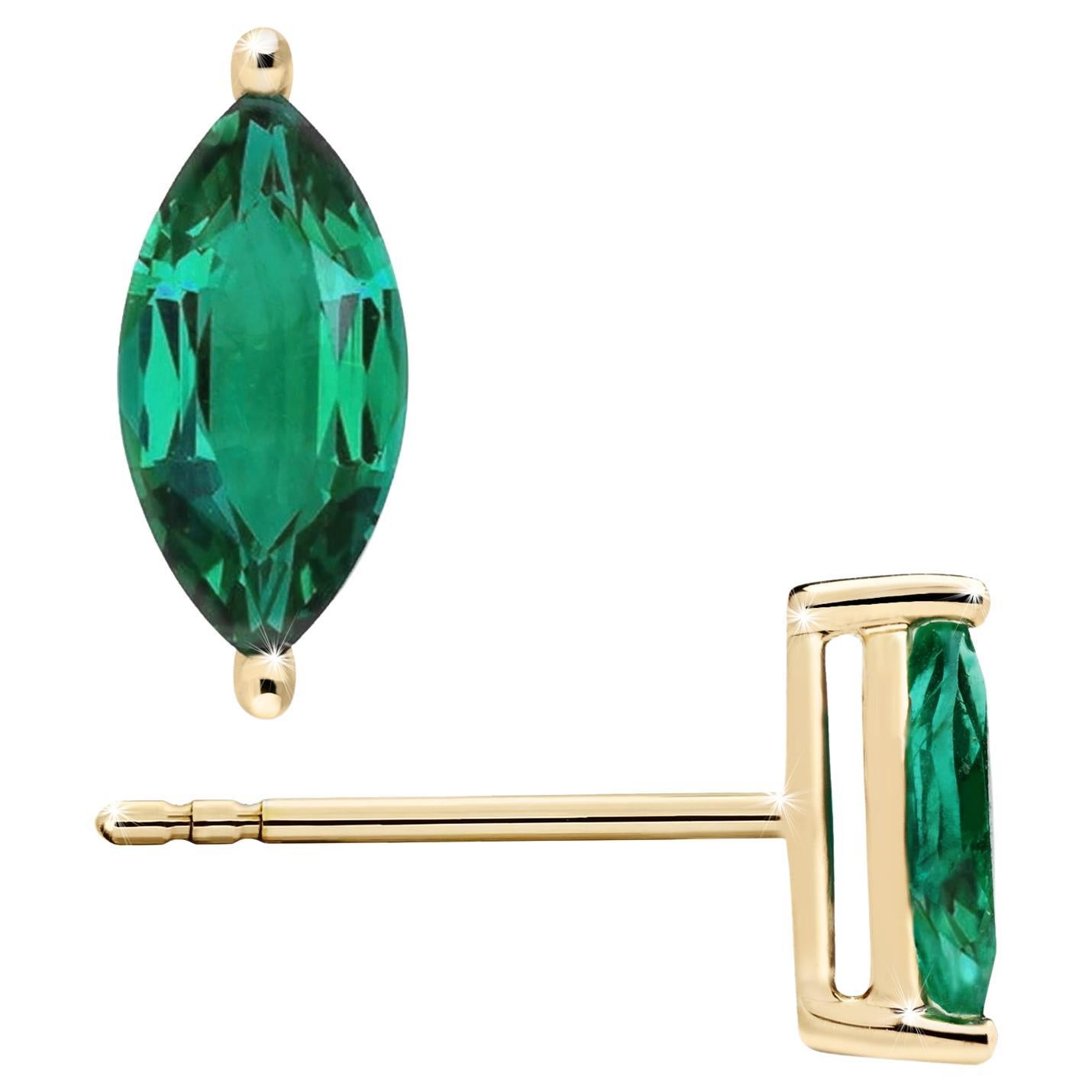 1/2 Carat Natural Emerald Marquise Cut 8MM Stud Earrings in 14K Yellow Gold
