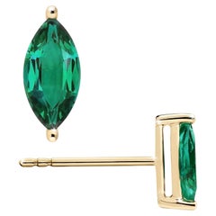 1/2 Karat natürlicher Smaragd im Marquise-Schliff 8MM Ohrstecker aus 14 Karat Gelbgold