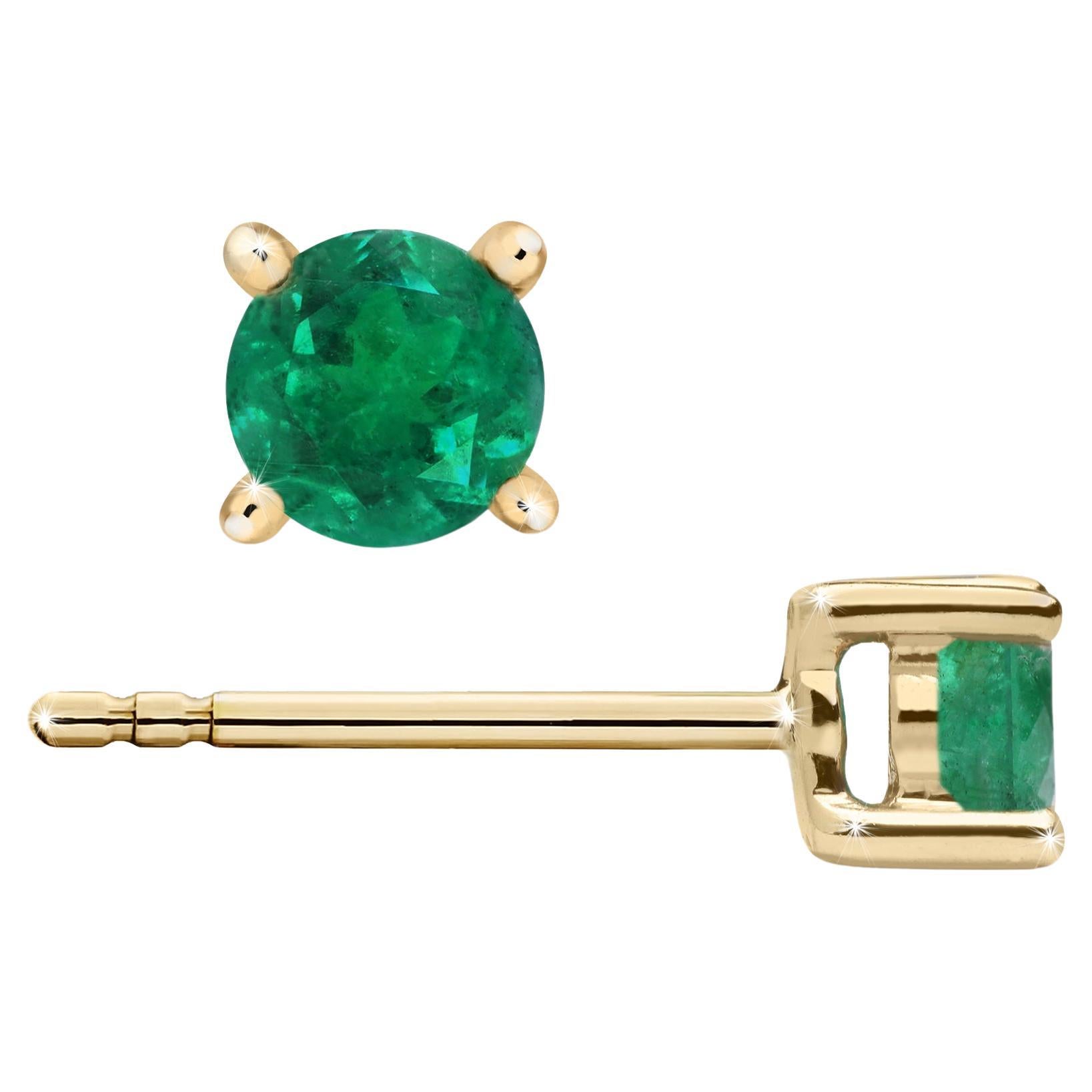 1/2 Carat Natural Round Cut Emerald 4mm 4-Prong 14K Yellow Gold Stud Earrings
