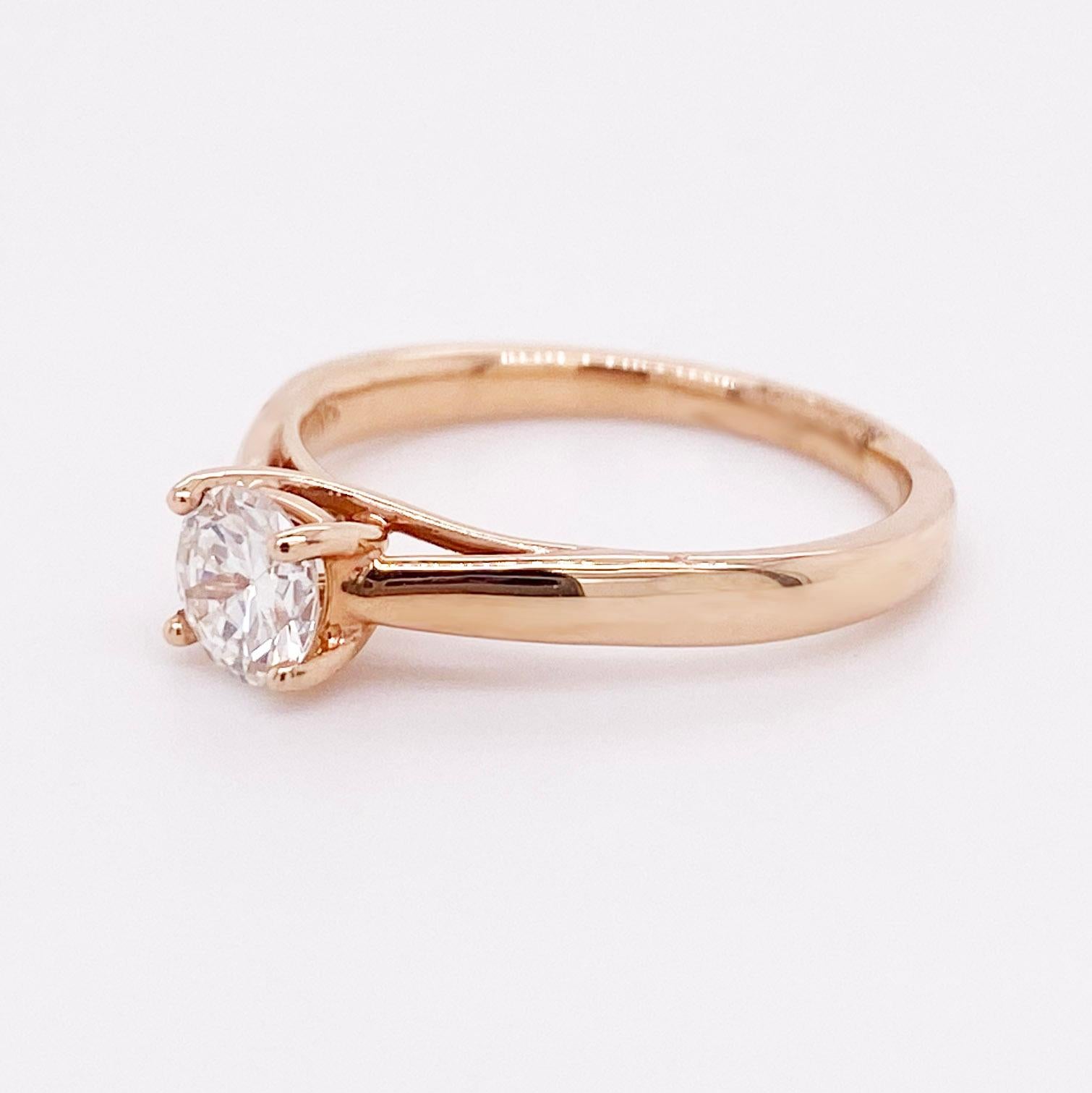 Moderne Bague de fiançailles solitaire en or rose avec diamant taille européenne ancienne de 1/2 carat en vente