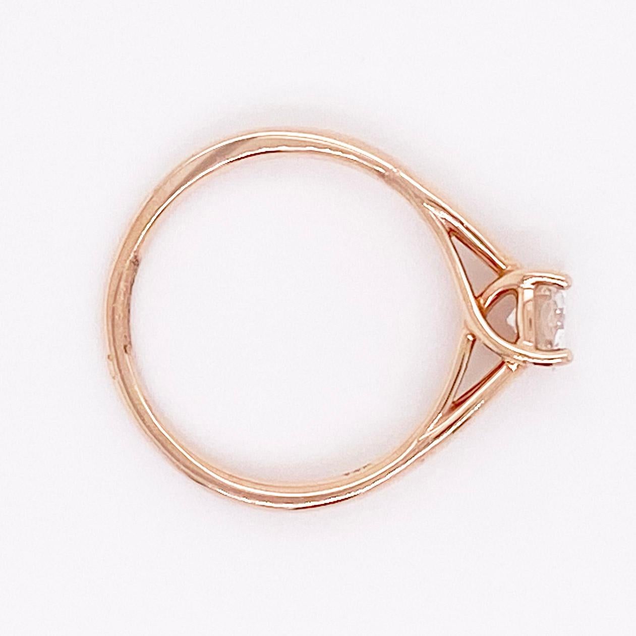 Taille vieille Europe Bague de fiançailles solitaire en or rose avec diamant taille européenne ancienne de 1/2 carat en vente
