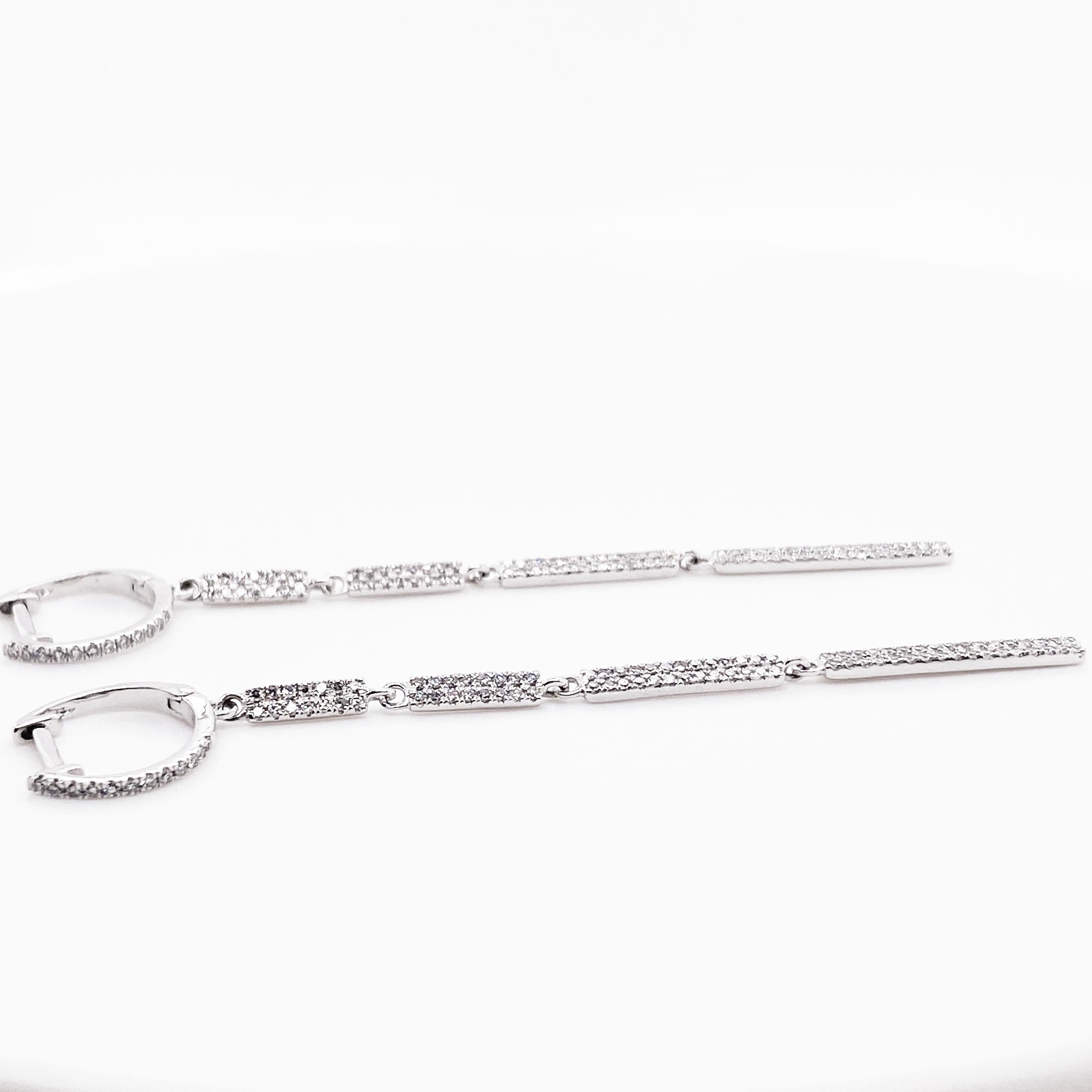 Women's 1/2 Carat Pave Diamond Bar Earring Dangles 14K White Gold 0.50ct Diamond Earring