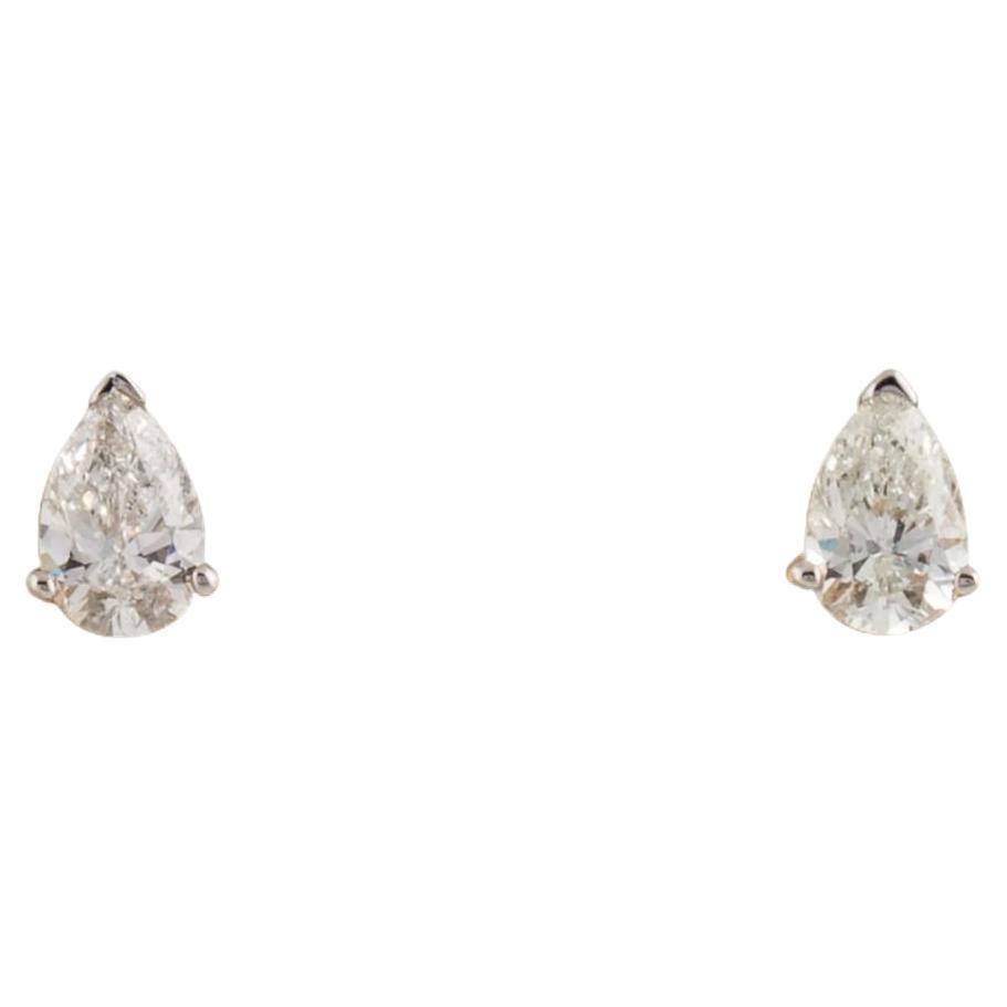 1/2 Carat Pear Diamond Studs in 14k Gold For Sale
