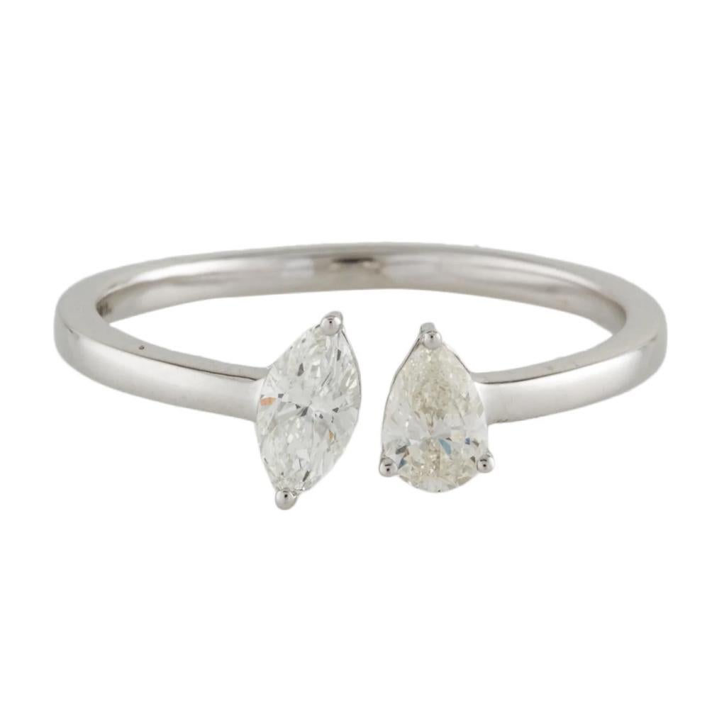Brilliant Cut 1/2 Carat Pear & Marquise Diamond Twin Ring in 14k Gold For Sale