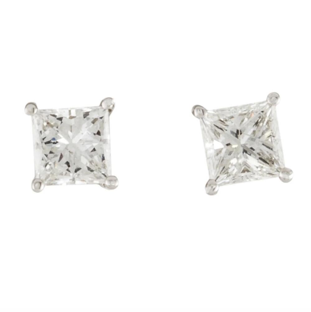 1/2 Carat Princess Diamond Studs in 14k Gold In New Condition For Sale In Rutherford, NJ
