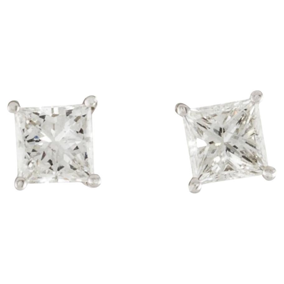 1/2 Carat Princess Diamond Studs in 14k Gold For Sale