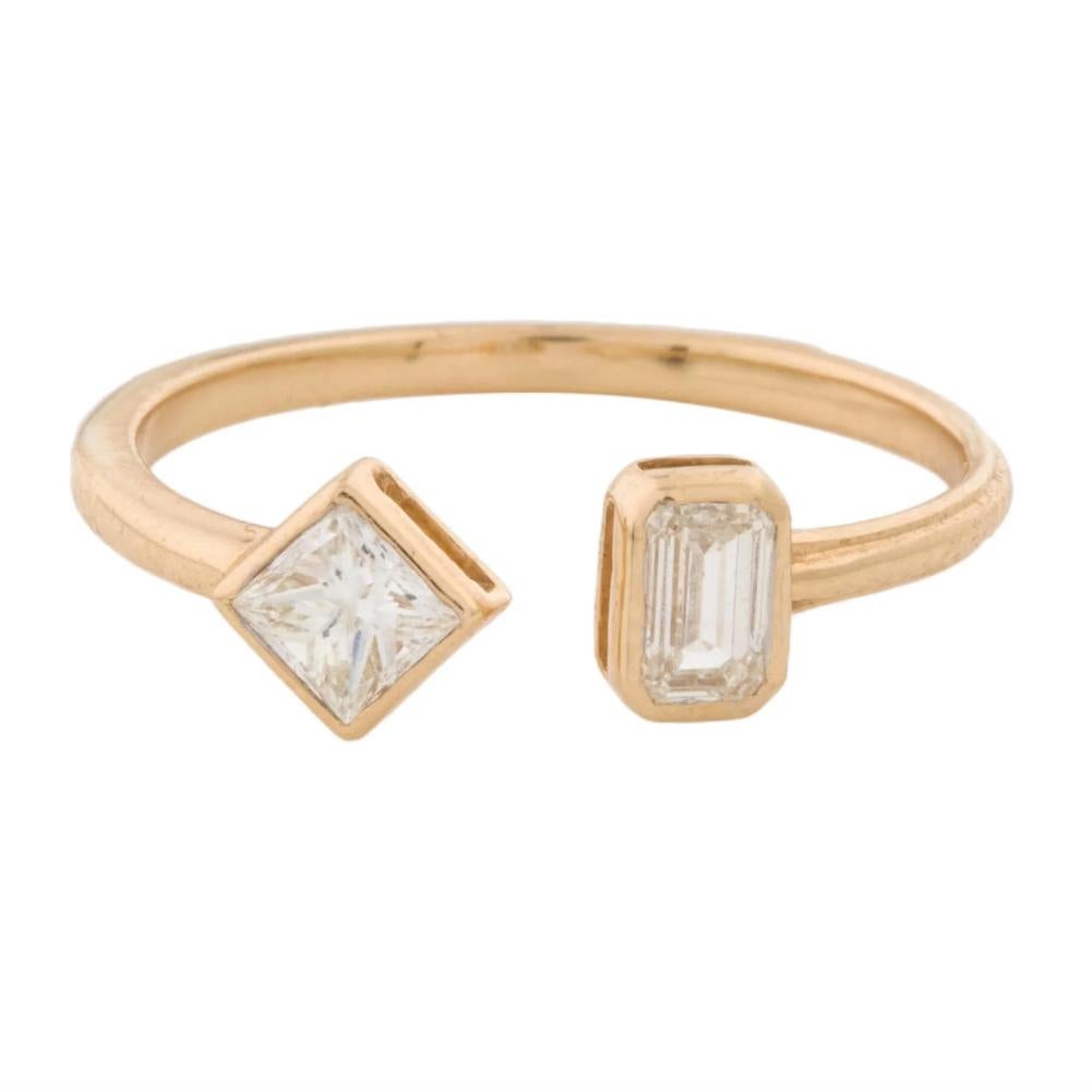 Brilliant Cut 1/2 Carat Princess & Emerald Cut Diamond Bezel Twin Ring For Sale