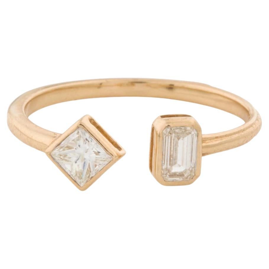 1/2 Carat Princess & Emerald Cut Diamond Bezel Twin Ring For Sale