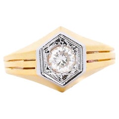 1/2 Carat Round Diamond Solitaire Unisex Ring in 14K Yellow Gold
