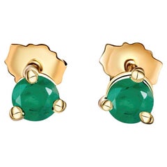 1/2 Carat Round Natural Emerald Stud Earrings in 14K Gold 3-Prong Martini Set