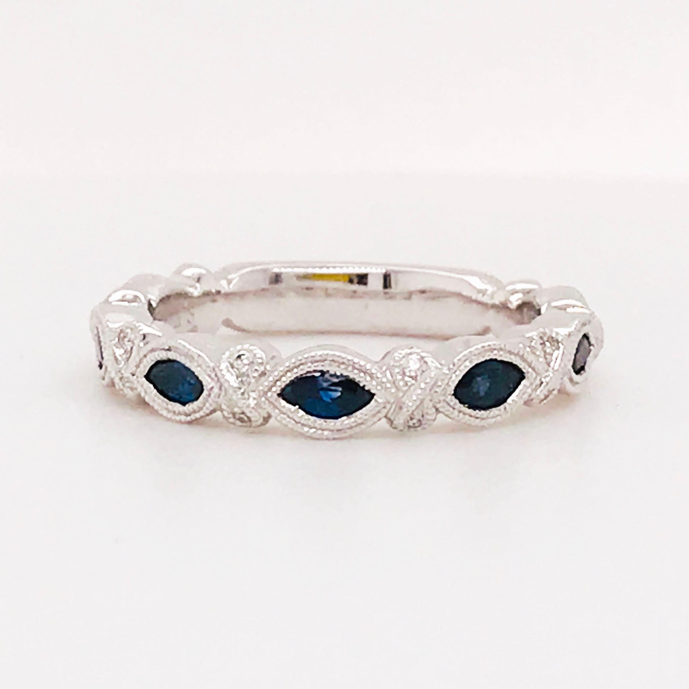 Sapphire Diamond Ring, 1/2 Carat, Band, 0.50 Carat Blue Sapphire White Gold In New Condition For Sale In Austin, TX