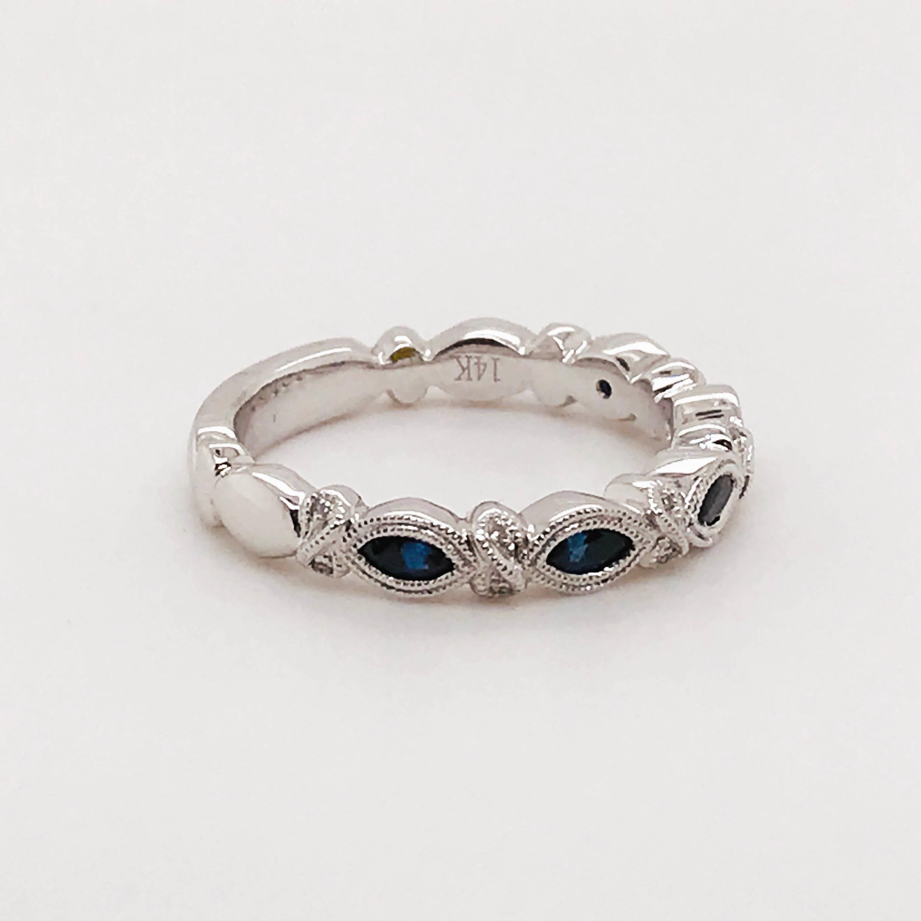 Women's Sapphire Diamond Ring, 1/2 Carat, Band, 0.50 Carat Blue Sapphire White Gold For Sale