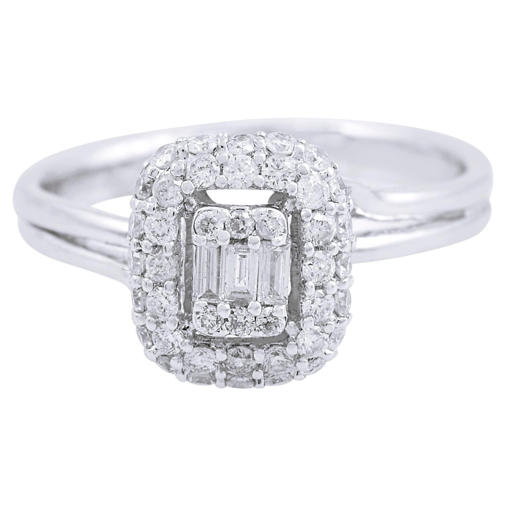 1/2 Carat SI Clarity HI Color Baguette Diamond Promise Ring 18 Karat White Gold For Sale