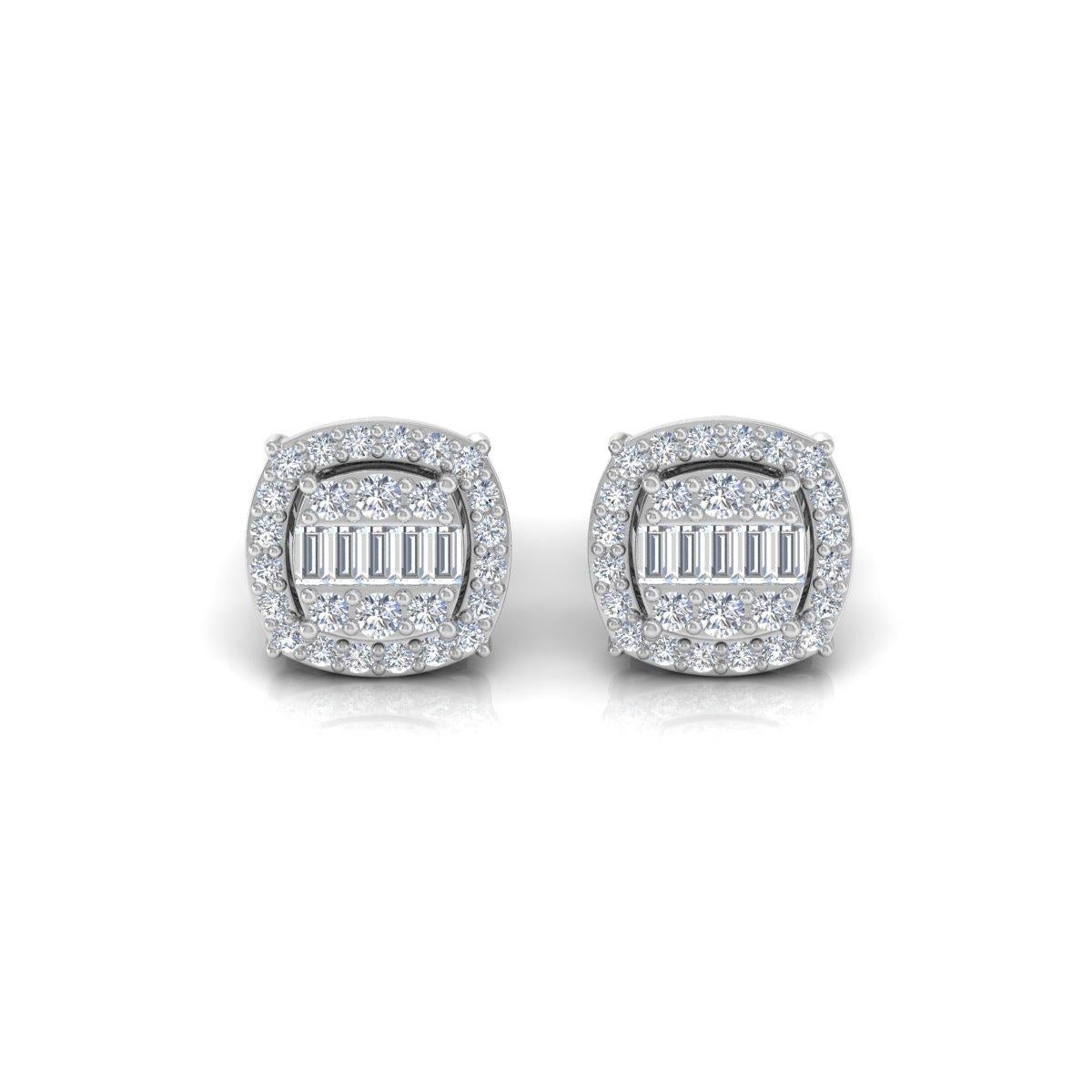 Clous d'oreilles en or blanc 10 carats avec diamants baguettes de 1/2 carat de pureté SI Neuf - En vente à Diera, Dubai