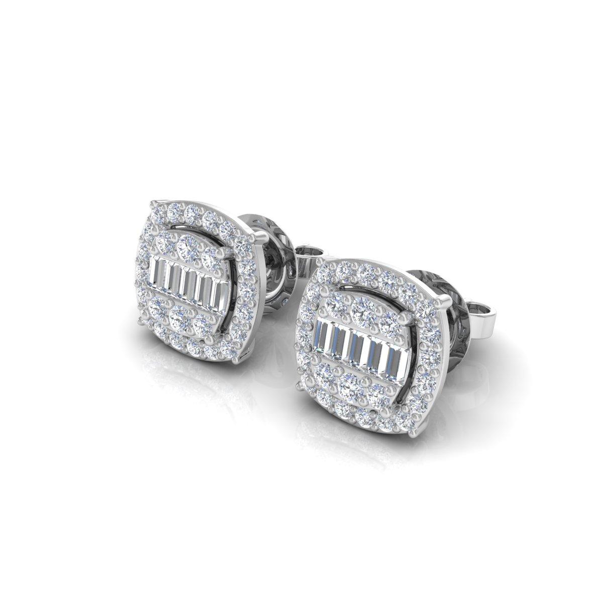 Clous d'oreilles en or blanc 10 carats avec diamants baguettes de 1/2 carat de pureté SI Pour femmes en vente